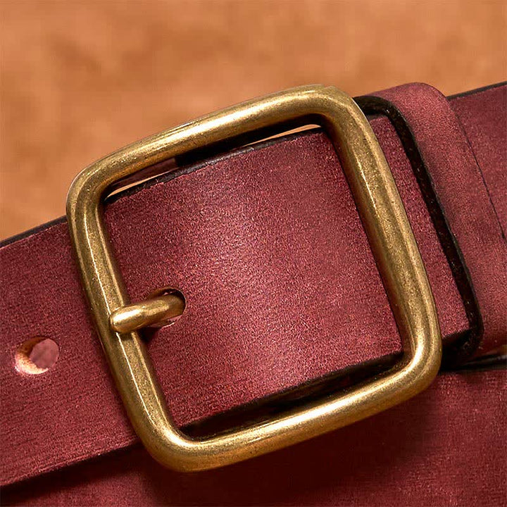 Ceinture en cuir à boucle carrée en laiton vintage simple et chic