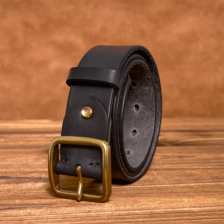 Ceinture en cuir à boucle carrée en laiton vintage simple et chic