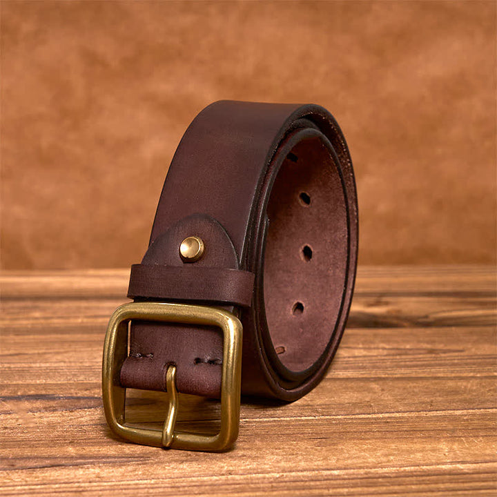 Ceinture en cuir à boucle carrée en laiton vintage simple et chic - image 6