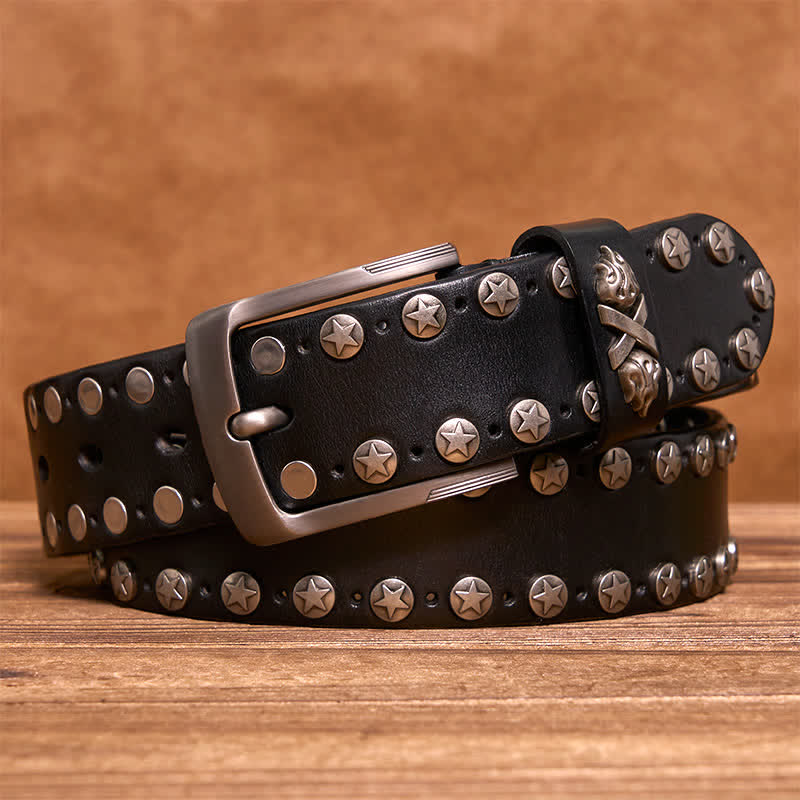 Ceinture en cuir cloutée faite main style punk biker - Noir - 42 - image 5