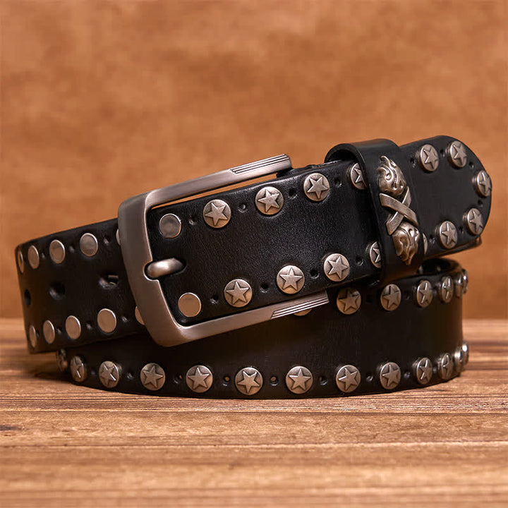 Ceinture en cuir cloutée faite main style punk biker - Noir - 42 - image 5