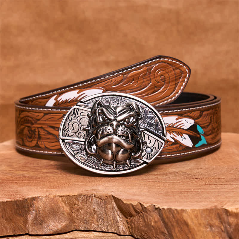 Ceinture en cuir pour homme avec couteau pliant caché Fierce Dog