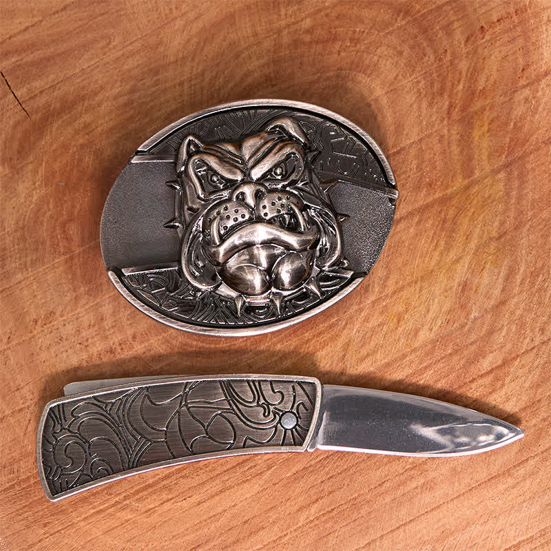 Ceinture en cuir pour homme avec couteau pliant caché Fierce Dog