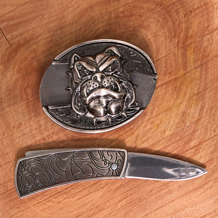 Ceinture en cuir pour homme avec couteau pliant caché Fierce Dog