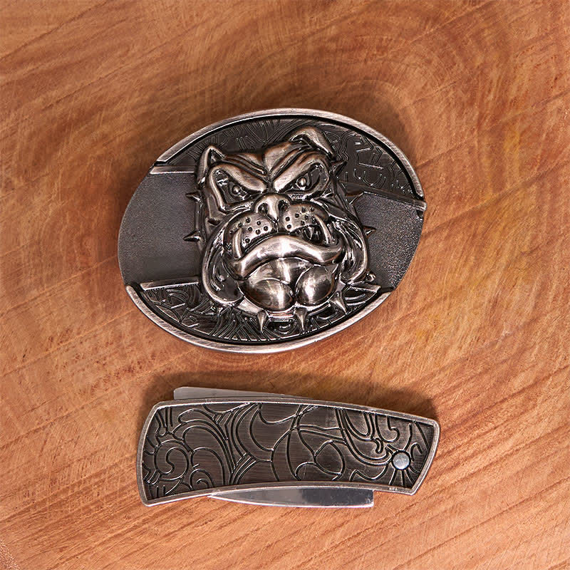 Ceinture en cuir pour homme avec couteau pliant caché Fierce Dog