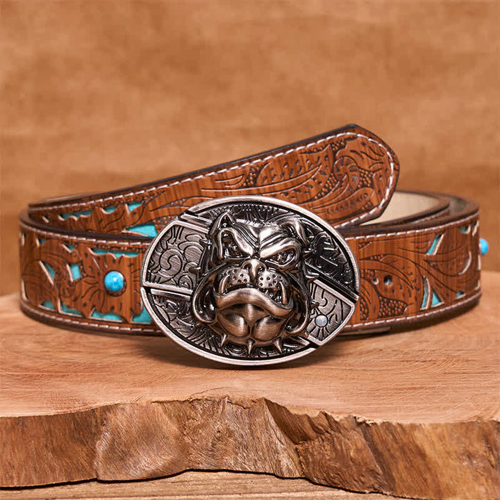 Ceinture en cuir pour homme avec couteau pliant caché Fierce Dog