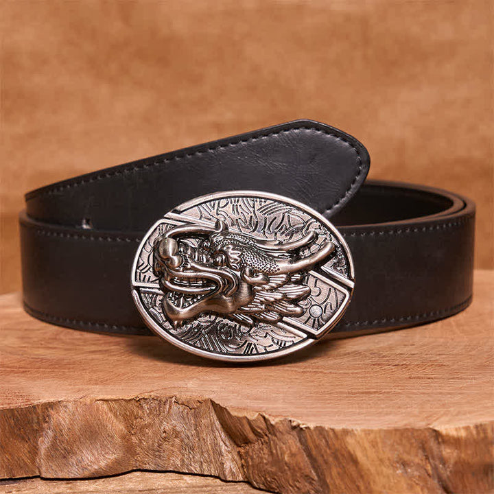 Ceinture en cuir pour homme avec couteau pliant caché en forme de tête de dragon