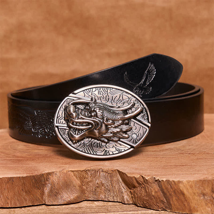 Ceinture en cuir pour homme avec couteau pliant caché en forme de tête de dragon