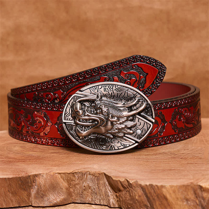 Ceinture en cuir pour homme avec couteau pliant caché en forme de tête de dragon