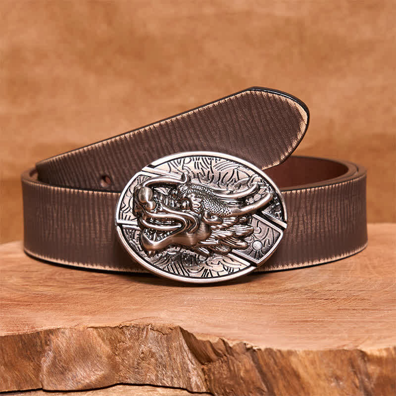 Ceinture en cuir pour homme avec couteau pliant caché en forme de tête de dragon