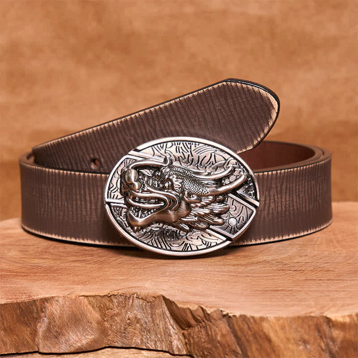 Ceinture en cuir pour homme avec couteau pliant caché en forme de tête de dragon