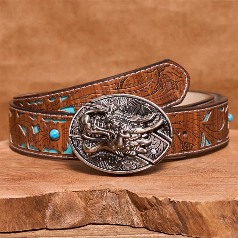 Ceinture en cuir pour homme avec couteau pliant caché en forme de tête de dragon
