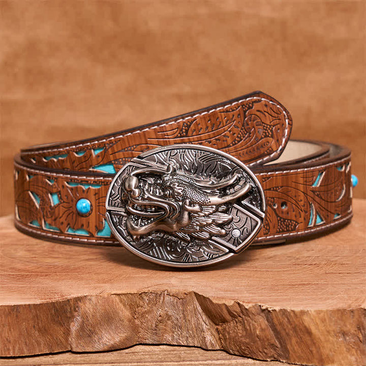Ceinture en cuir pour homme avec couteau pliant caché en forme de tête de dragon