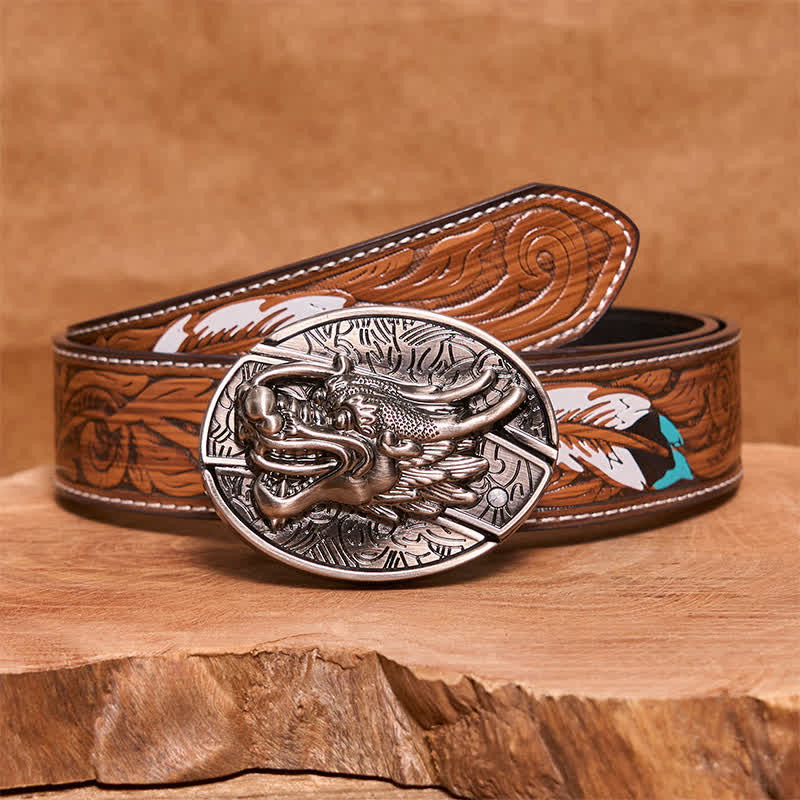 Ceinture en cuir pour homme avec couteau pliant caché en forme de tête de dragon