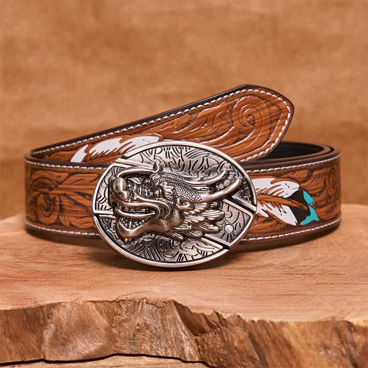 Ceinture en cuir pour homme avec couteau pliant caché en forme de tête de dragon