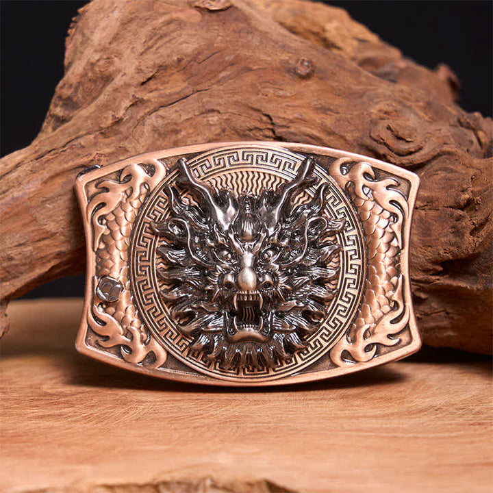 Ceinture en cuir pour homme avec couteau pliant caché et dragon en bronze rouge