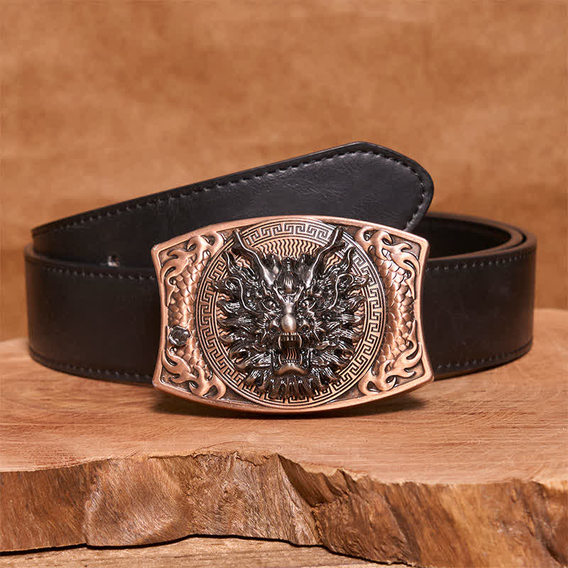 Ceinture en cuir pour homme avec couteau pliant caché et dragon en bronze rouge