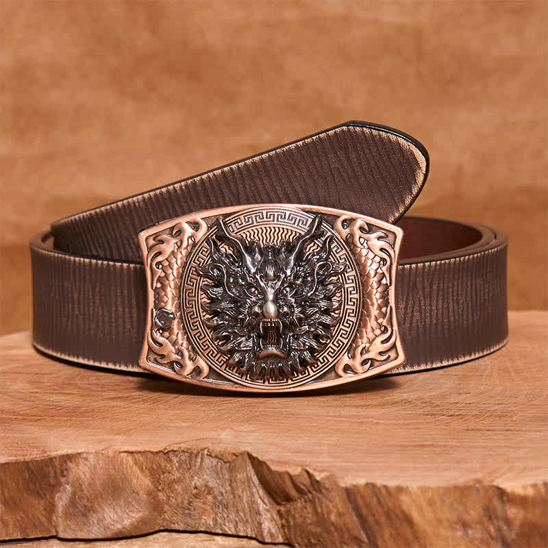 Ceinture en cuir pour homme avec couteau pliant caché et dragon en bronze rouge