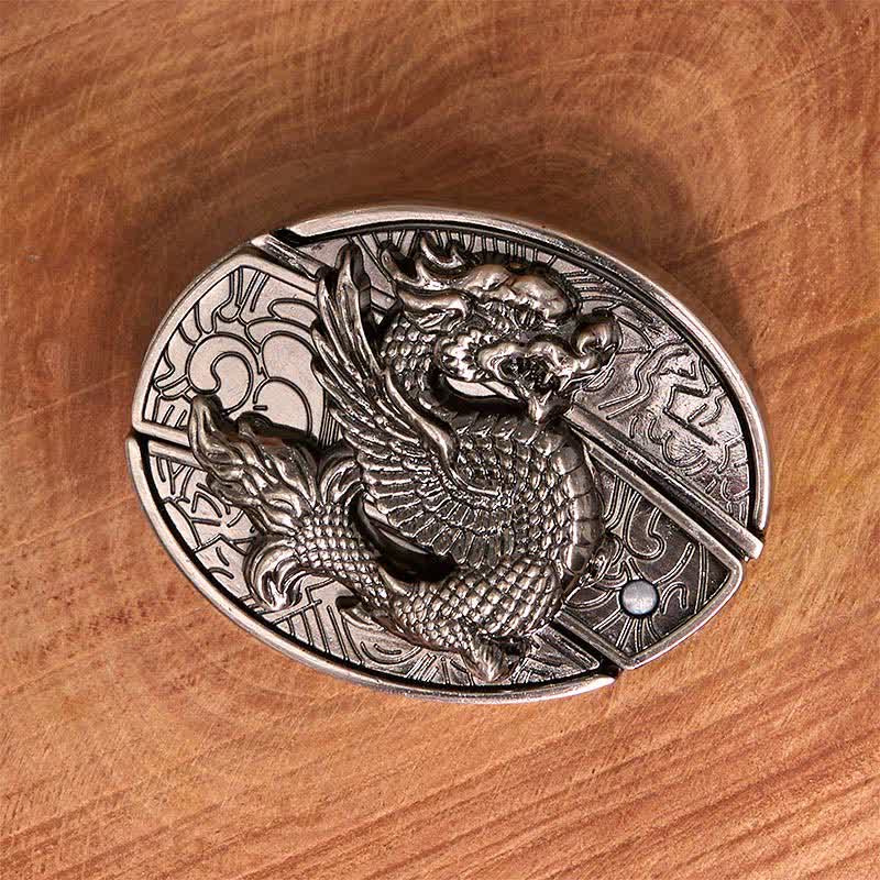 Ceinture en cuir pour homme avec couteau pliant caché et dragon volant