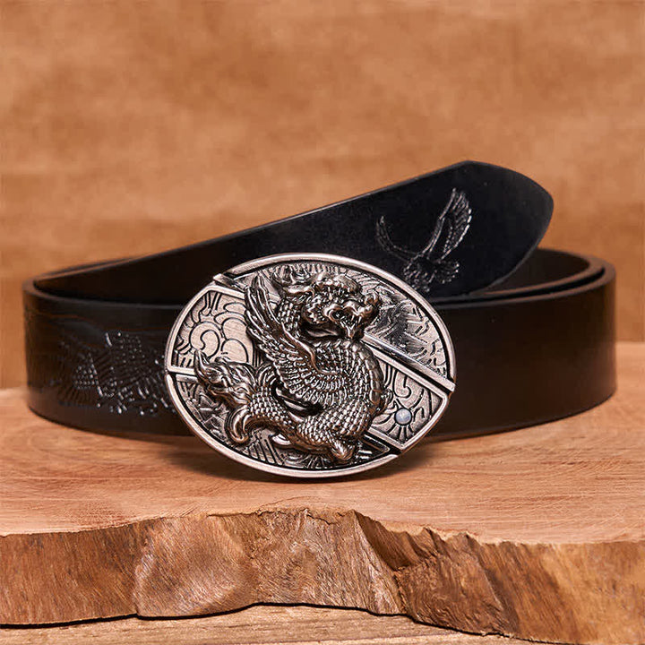Ceinture en cuir pour homme avec couteau pliant caché et dragon volant