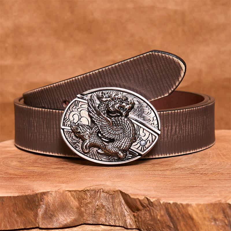 Ceinture en cuir pour homme avec couteau pliant caché et dragon volant
