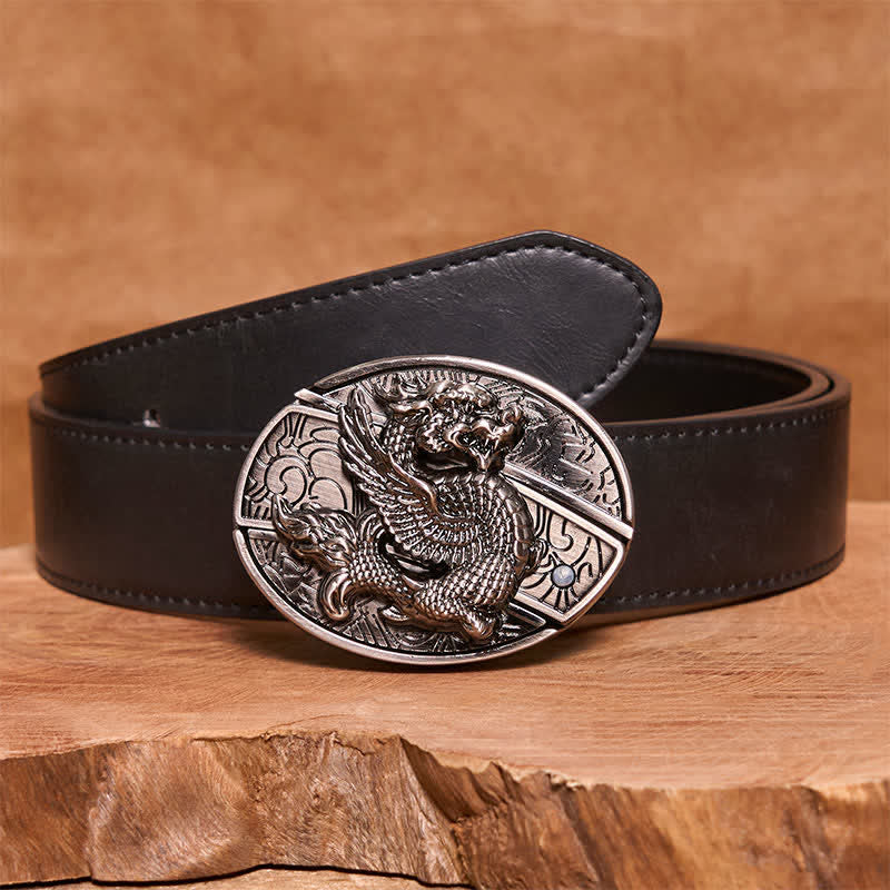 Ceinture en cuir pour homme avec couteau pliant caché et dragon volant