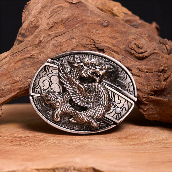 Ceinture en cuir pour homme avec couteau pliant caché et dragon volant