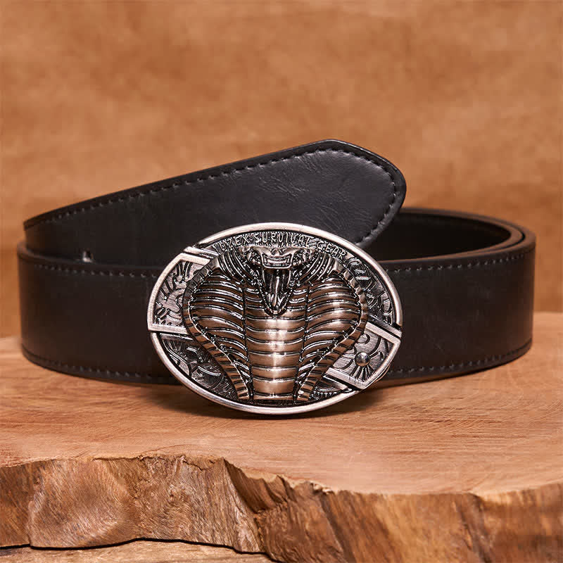 Ceinture en cuir pour homme avec couteau pliant caché cobra venimeux - Cobra - Ceinture en PU noir - 42 - image 4