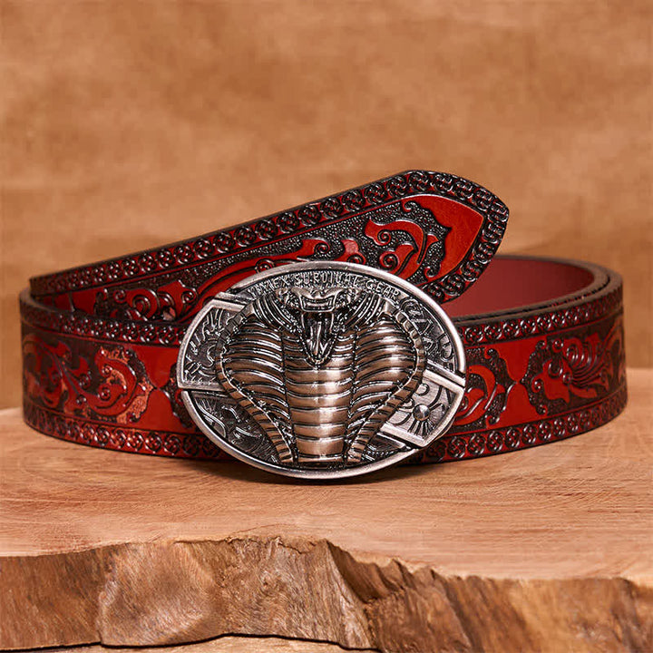 Ceinture en cuir pour homme avec couteau pliant caché cobra venimeux - Cobra - Ceinture marron sculptée - 42 - image 5