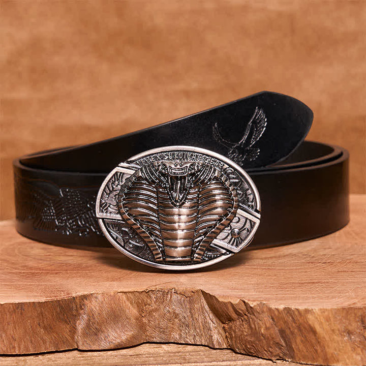 Ceinture en cuir pour homme avec couteau pliant caché cobra venimeux - Cobra - Ceinture noire avec aigle en relief - 42 - image 7