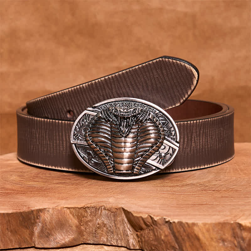 Ceinture en cuir pour homme avec couteau pliant caché cobra venimeux - Cobra - Ceinture marron vieillie - 42 - image 8