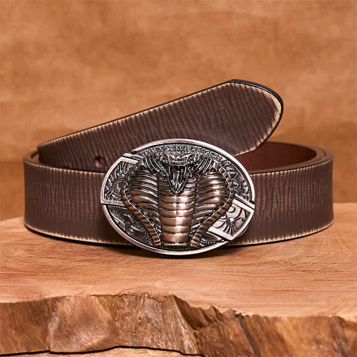 Ceinture en cuir pour homme avec couteau pliant caché cobra venimeux - Cobra - Ceinture marron vieillie - 42 - image 8