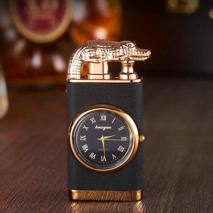Briquet butane rechargeable à double flamme Alligato Design avec horloge