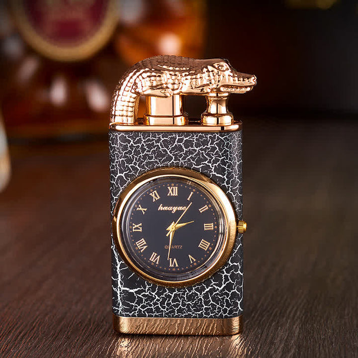 Briquet butane rechargeable à double flamme Alligato Design avec horloge