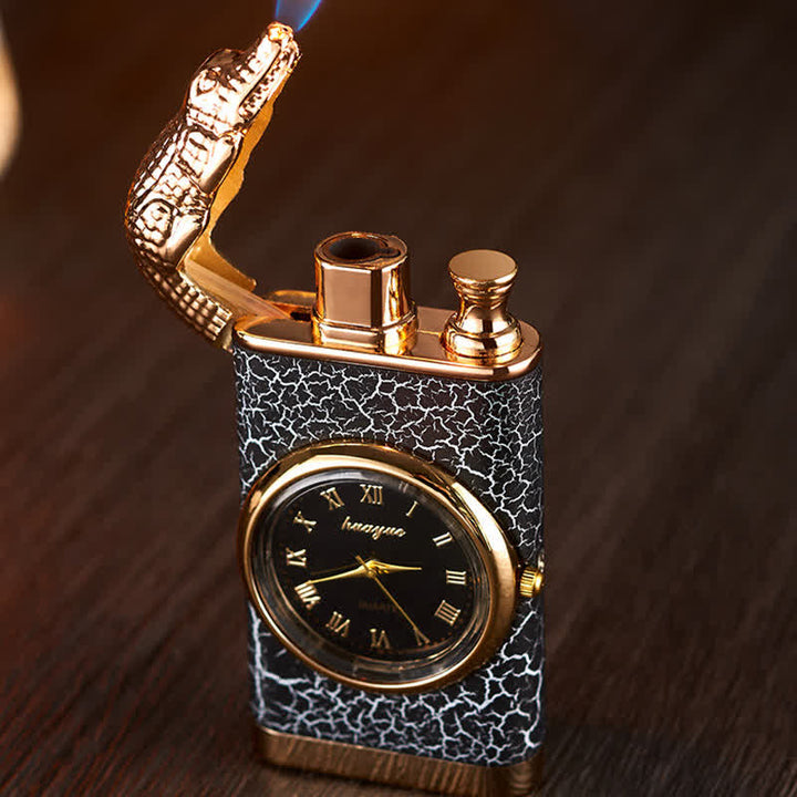 Briquet butane rechargeable à double flamme Alligato Design avec horloge