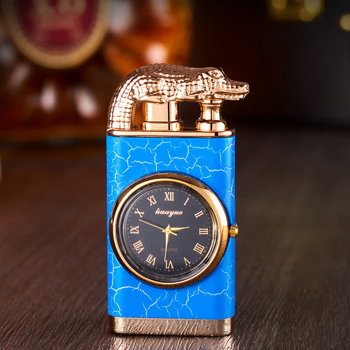 Briquet butane rechargeable à double flamme Alligato Design avec horloge