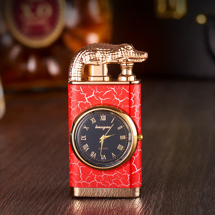 Briquet butane rechargeable à double flamme Alligato Design avec horloge