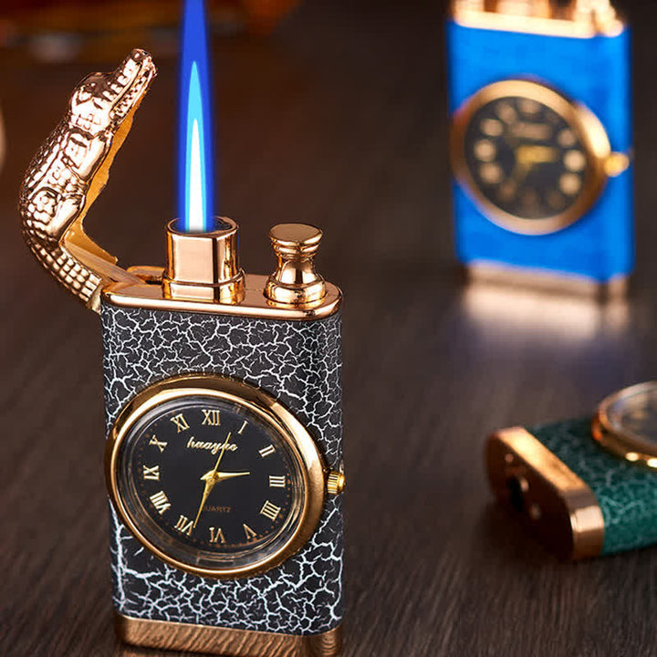 Briquet butane rechargeable à double flamme Alligato Design avec horloge
