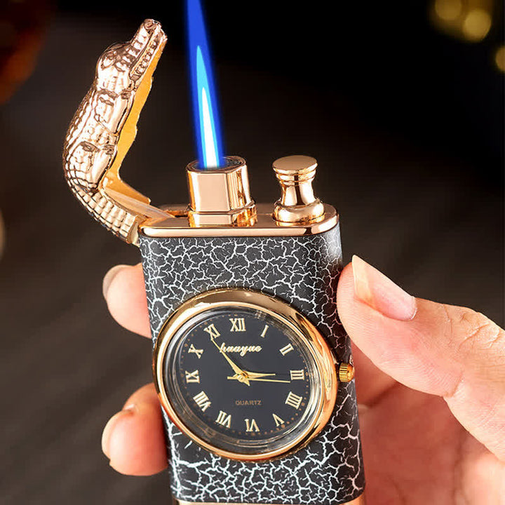 Briquet butane rechargeable à double flamme Alligato Design avec horloge