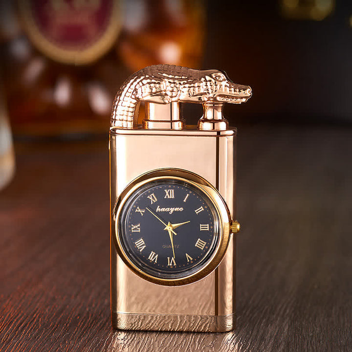 Briquet butane rechargeable à double flamme Alligato Design avec horloge