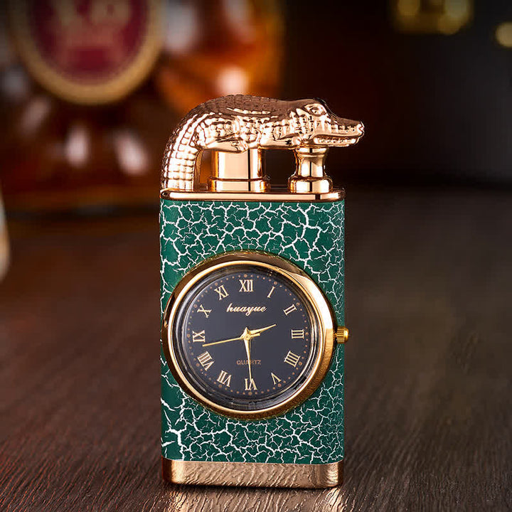 Briquet butane rechargeable à double flamme Alligato Design avec horloge