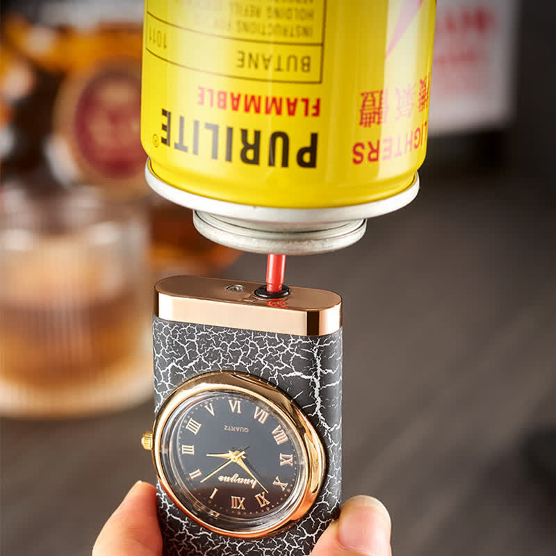 Briquet butane rechargeable à double flamme Alligato Design avec horloge