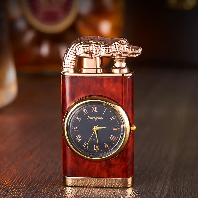 Briquet butane rechargeable à double flamme Alligato Design avec horloge