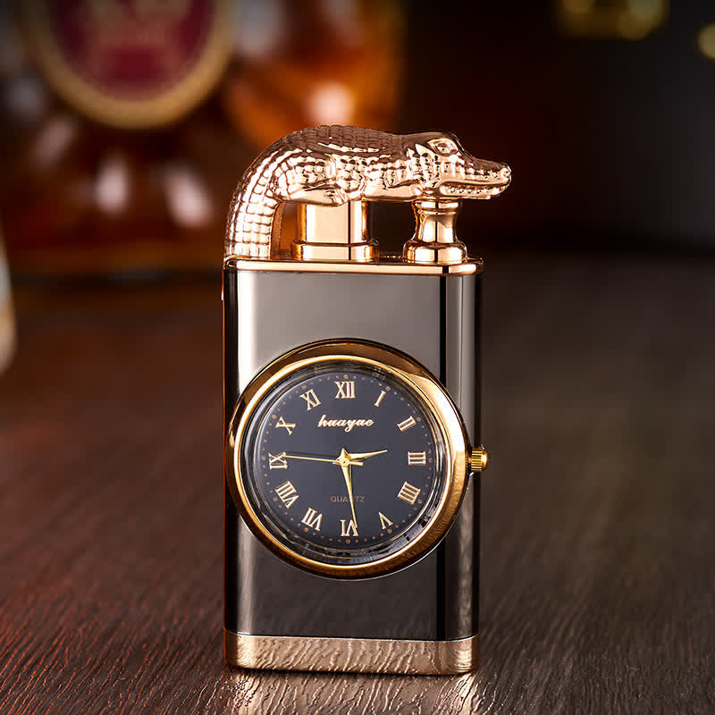 Briquet butane rechargeable à double flamme Alligato Design avec horloge