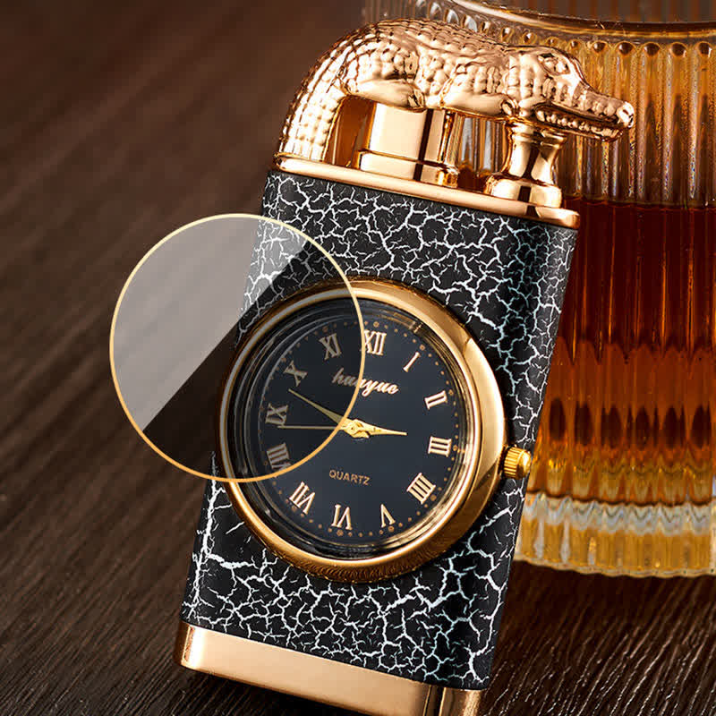 Briquet butane rechargeable à double flamme Alligato Design avec horloge