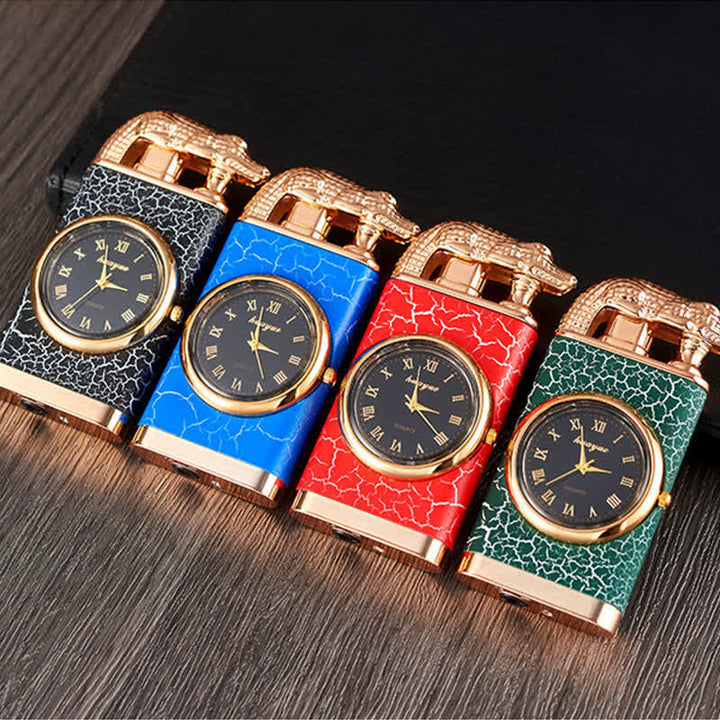 Briquet butane rechargeable à double flamme Alligato Design avec horloge