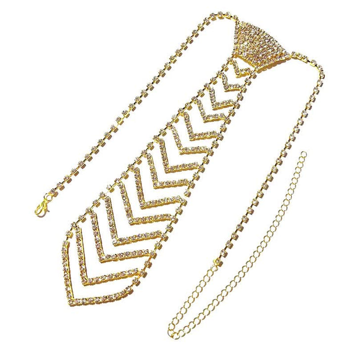 Collier cravate créatif en cristal et strass en forme de rayures