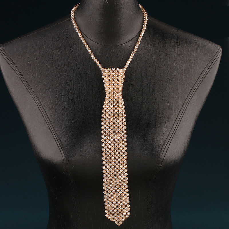 Collier cravate créatif en cristal artificiel fait main