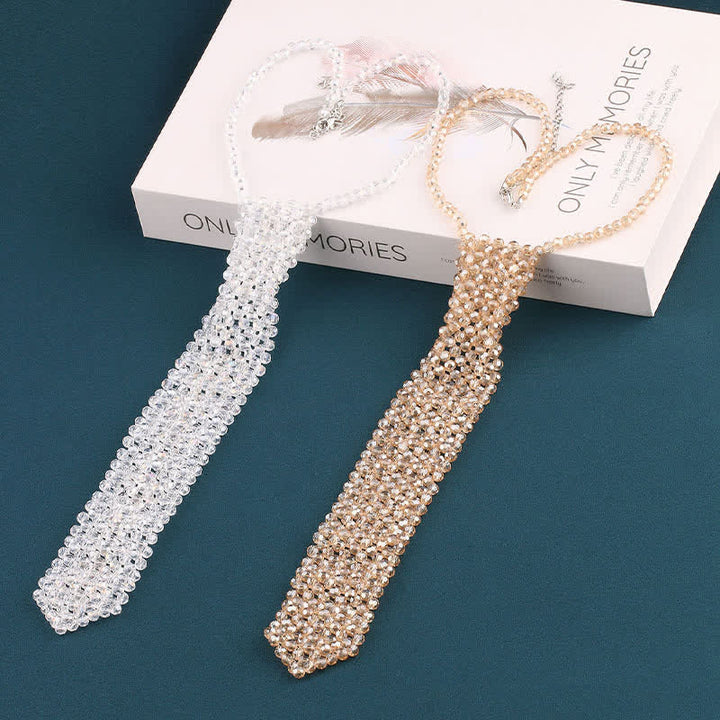 Collier cravate créatif en cristal artificiel fait main