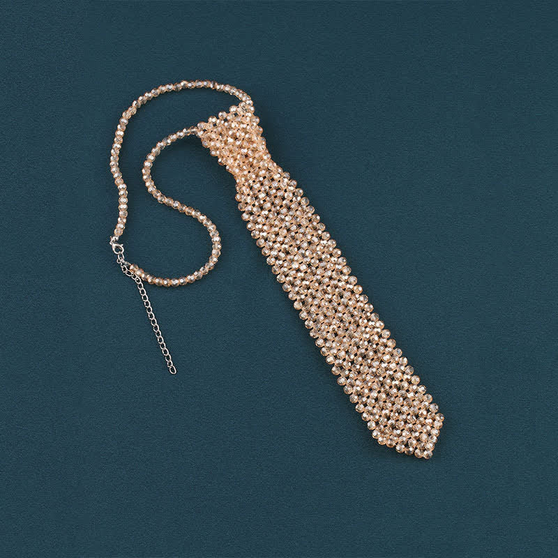 Collier cravate créatif en cristal artificiel fait main